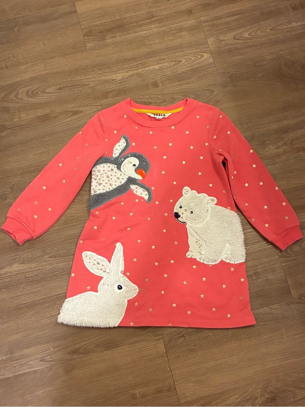 Mini Boden Coral Long-Sleeve sweaterDress with Animal Appliqués